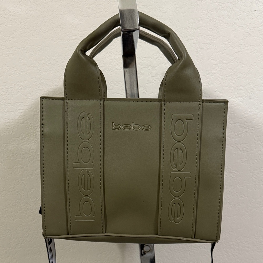 Bebe Green Olive color Mini Tote w guitar straps. *see description*